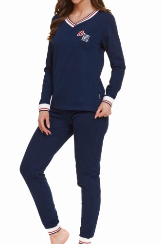 Bawełniana piżama damska z kolorze granatowym.