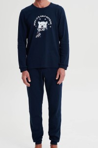 Bawełniana piżama męska VAMP 19709 granatowa