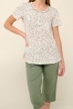 piżama damska krótki rękaw, 3/4 spodnie