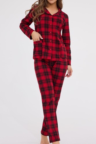bawełniana rozpinana piżama damska w świąteczną kratę, idealna na prezent