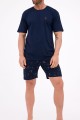 granatowa piżama świąteczna z motywem choinek, krótkie spodenki, krótki rękaw