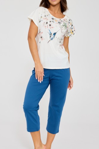 piżama damska,  krótki rękaw, spodnie 7/8